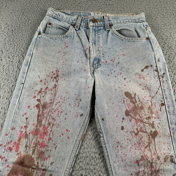 Levis 505 Jeans Mens‎ 28 x 30 Orange Tab Paint Splatter Distressed Vintage 90's